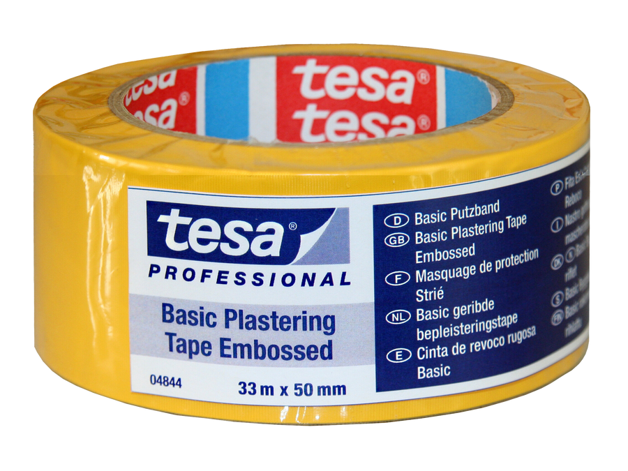 Gul ribbad byggtejp tesa® 4844 med tesa Professional-etikett, 33 m x 50 mm