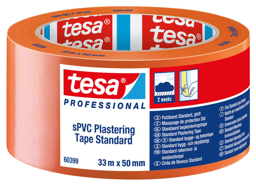 Orange rulle tesa® 60399 byggtejp PRO i sPVC, 33 m x 50 mm