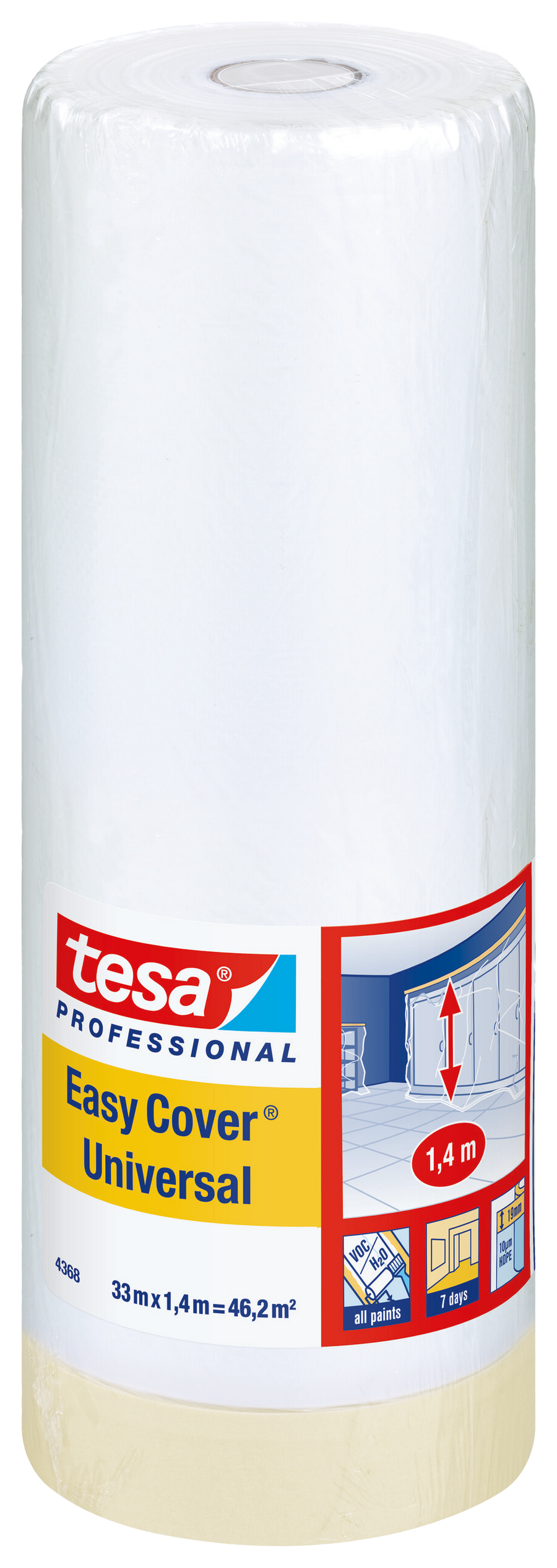 Stående rulle tesa® 4368 easy cover maskeringsfilm med produktetikett